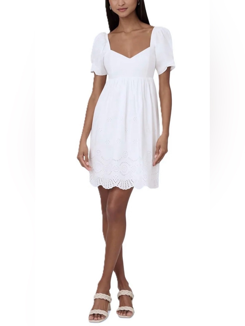Adrianna by Adrianna Papell White/Ivory Eyelet Puff Sleeve Sundress